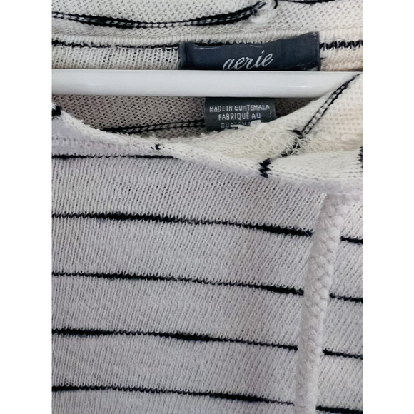 🛍️3 for $20🛍️ Aerie Pullover Hoodie Sweatshirt Womens Large Cream Black Stripe - Picture 5 of 6